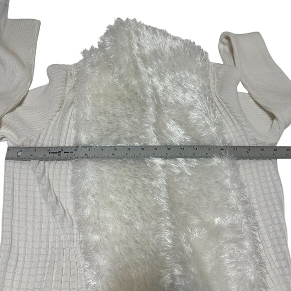 Lauren Michelle Ivory White Faux Fur Open Front Cardigan Size L Long Sleeve - Picture 11 of 11